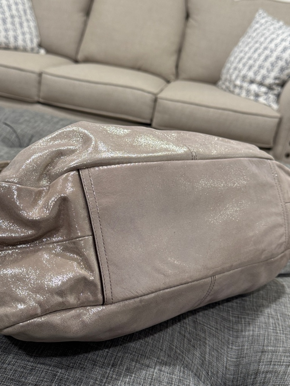 Coach Bag Lexi Metallic Gold Champagne Sparkle Leather Pleated Shoulder Bag - Picture 9 of 17